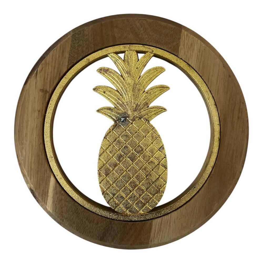 Thirstystone Acacia Wood Pineapple Trivet | Gold Zinc Alloy Inlay | 7.5" Round |
